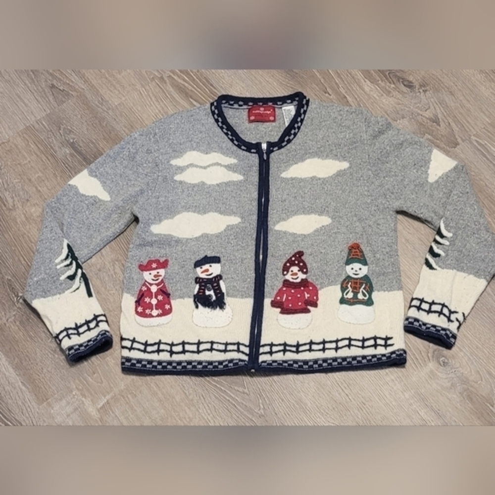 Holiday Lodge By Northcrest Women's Ugly Christmas Zip-Up Sweater Size M (10-12)